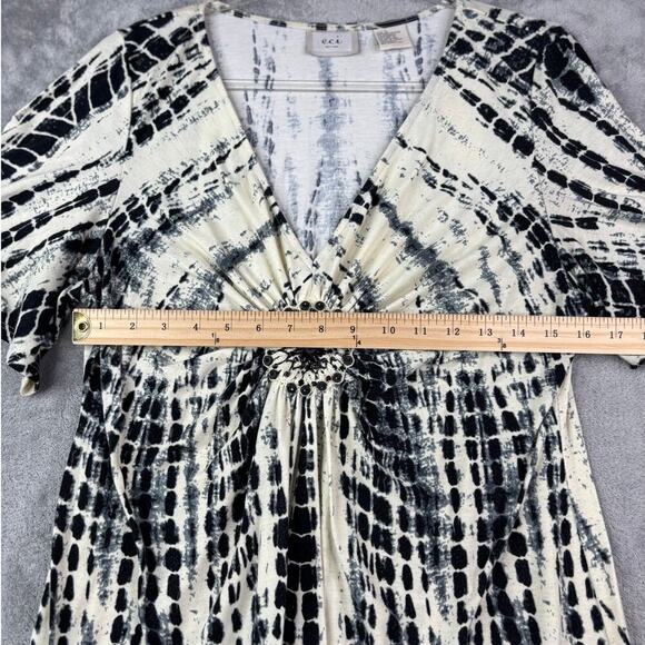 ECI New York Women’s Large Tie-Dye Tunic Dress Boho V-Neck Beaded Accent Size-L - Picture 3 of 6